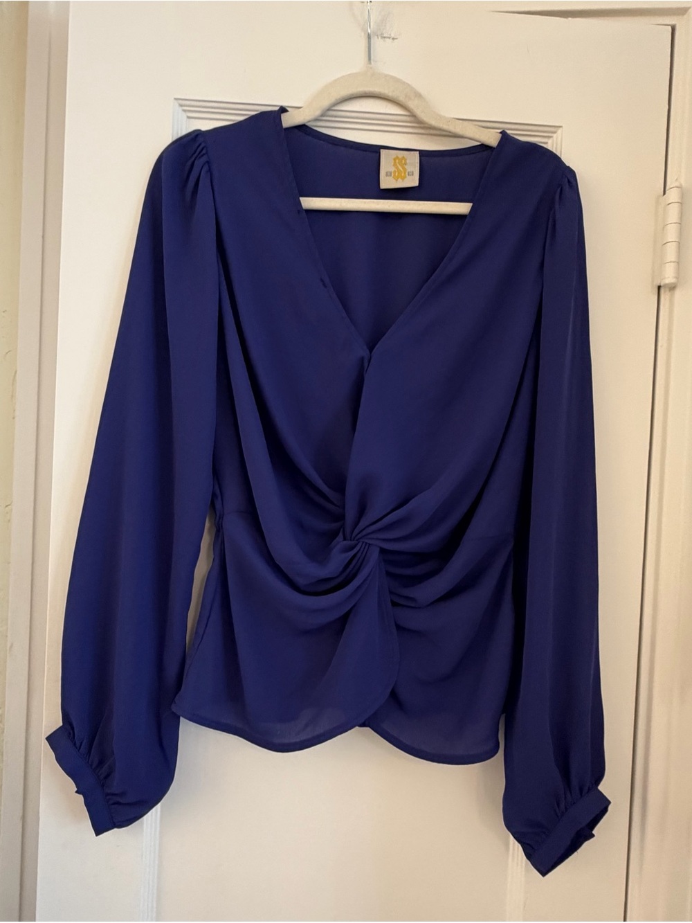S.Deer Royal Blue Twist Front Satin Blouse Women’s Approx Medium
